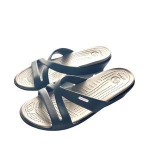 Crocs Sandals Womens Sz 9 Brown Two Tone Strappy Slides Low Heel